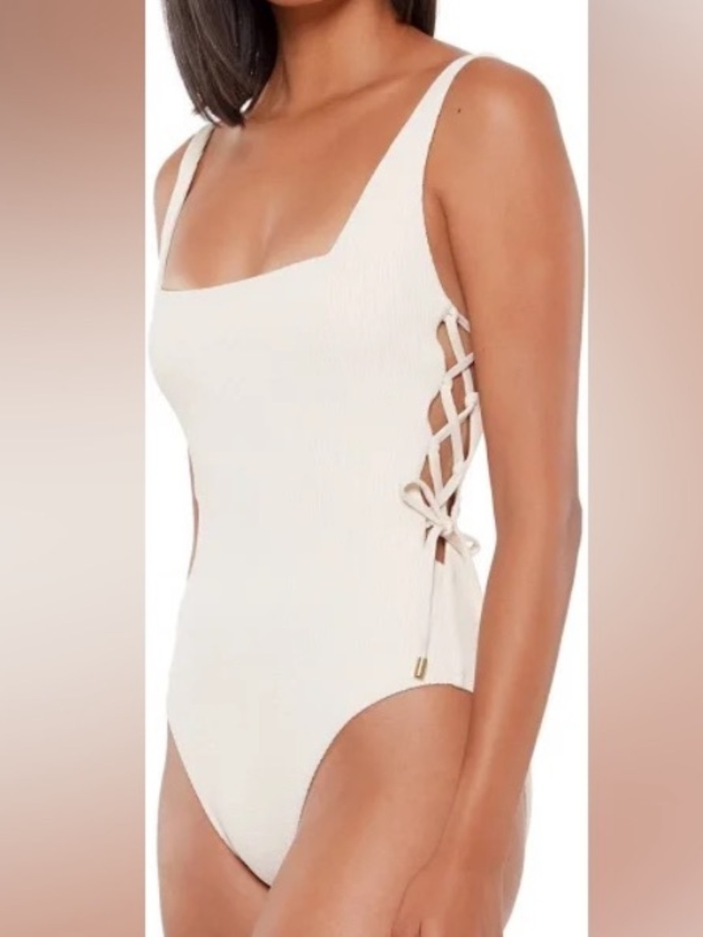 Sanctuary Cream Swimsuit with Lattice Detail